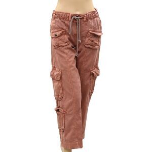 Free People Cargo Trousers Pants Low-Rise Denim Solid Smocked Cotton XS 287241